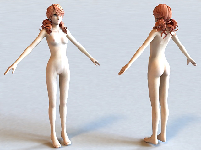 3D model of naked Oerba Dia Vanille red-haired girl character in Final Fant...
