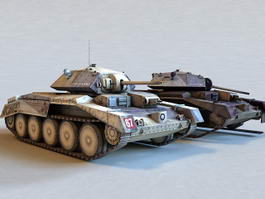 WW2 Crusader Tank & Destroyed 3d model preview