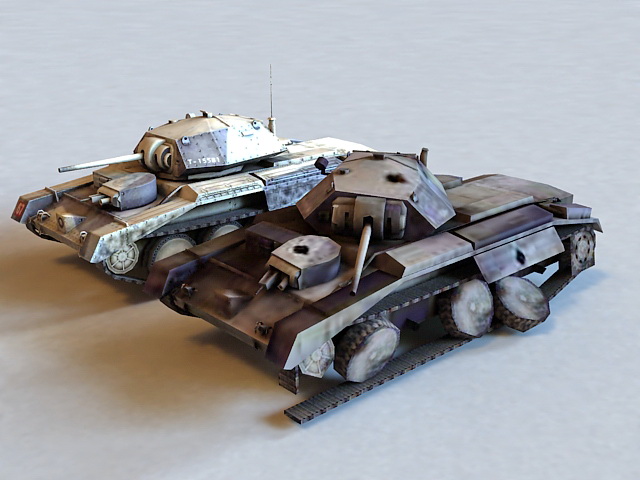 WW2 Crusader Tank & Destroyed 3d rendering