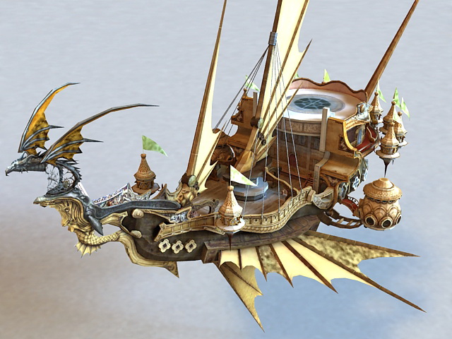 Steampunk Dragon Airship 3d rendering