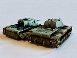 KV-1 Tank & Destroyed 3d model preview