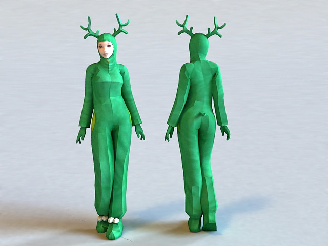 Cute Girl Reindeer Costume 3d rendering