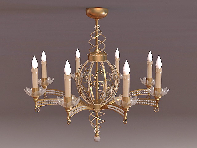 8 Brass Candle Chandelier 3d rendering