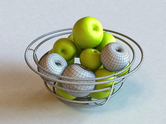 Apples in Wire Basket 3d rendering