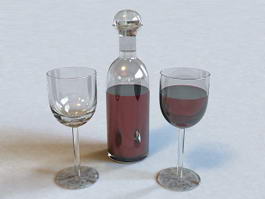 Wine Bottle and Glass 3d preview
