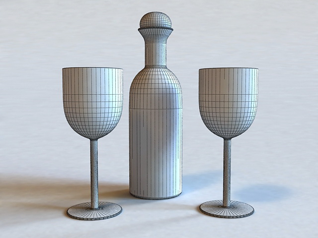 Wine Bottle and Glass 3d rendering