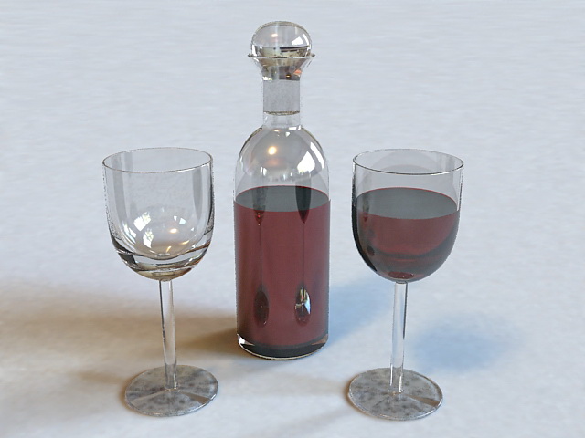 Wine Bottle and Glass 3d rendering