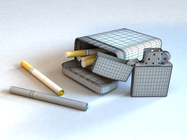 Cigarettes and Lighter 3d rendering
