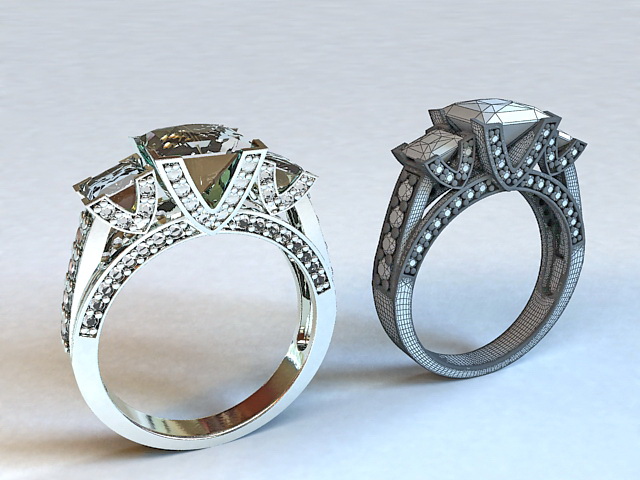 Princess Cut Diamond Ring 3d rendering