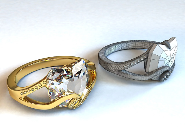Gold and Diamond Ring 3d rendering