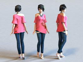 Cute Asian Girl 3d model preview