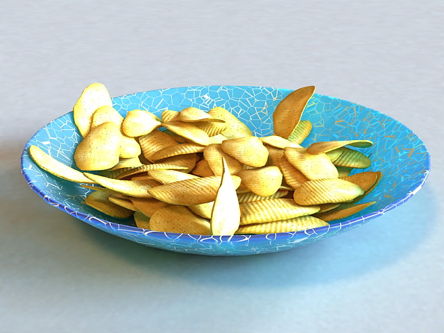Potato Chips on Plate 3d rendering