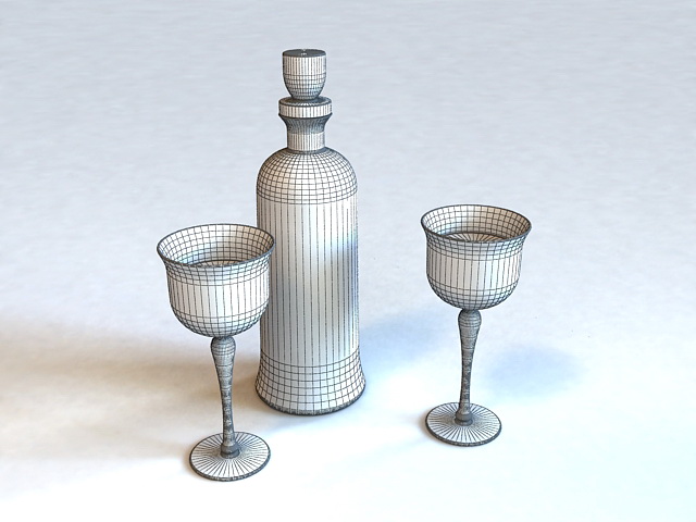 Red Wine Bottle and Glass 3d rendering