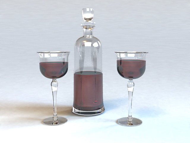 Red Wine Bottle and Glass 3d rendering