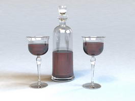 Red Wine Bottle and Glass 3d preview