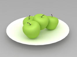 Green Apples on Plate 3d model preview
