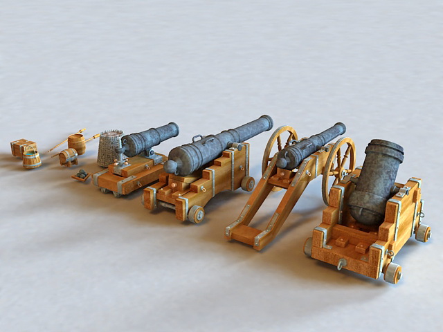 Antique Military Cannons 3d rendering