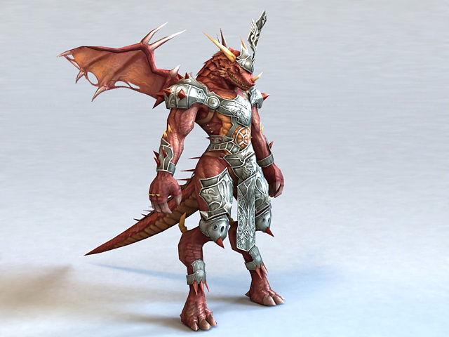 Red Dragonkin Warrior 3d rendering