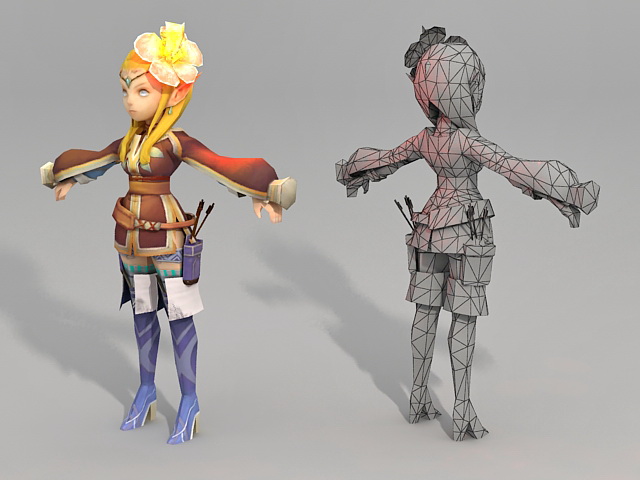 Anime Elf Archer Girl 3d rendering