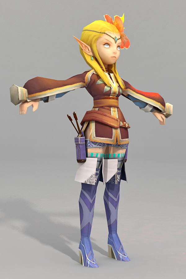 Anime Elf Archer Girl 3d rendering