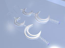 Silver Moon Crescent Earrings 3d model preview