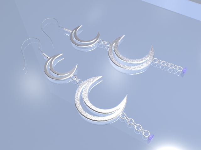 Silver Moon Crescent Earrings 3d rendering