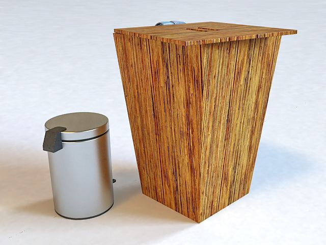 Wooden Laundry Bin and Trash Bin 3d rendering