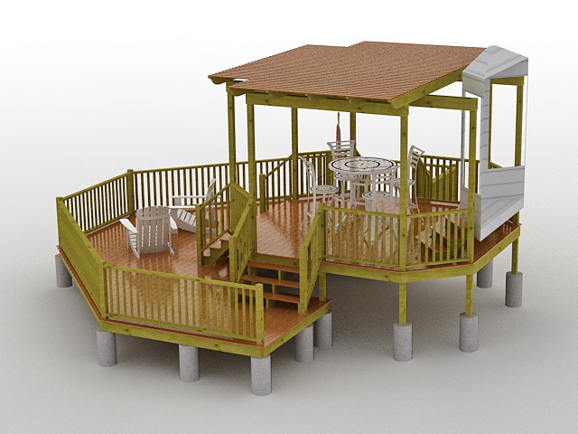 Garden Pond Deck 3d rendering