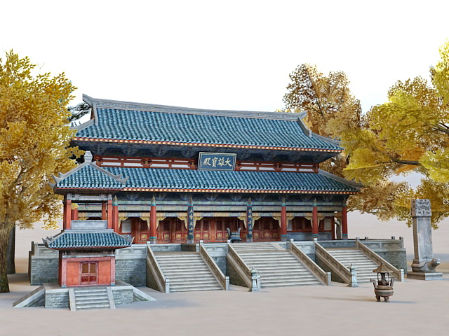 Ancient Chinese Temple 3d rendering
