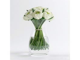 Glass Vase with White Roses 3d model preview
