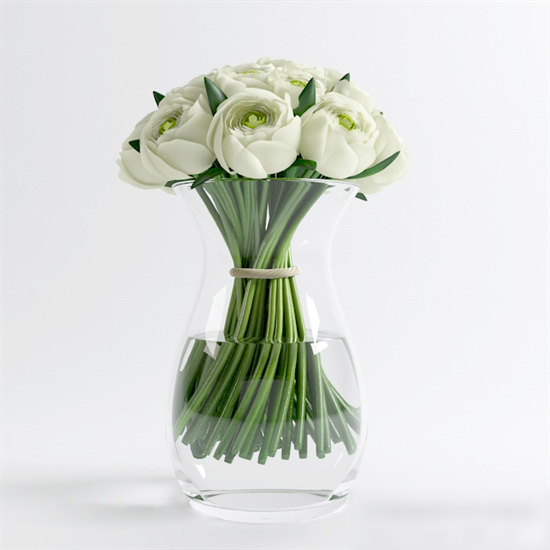 Glass Vase with White Roses 3d rendering