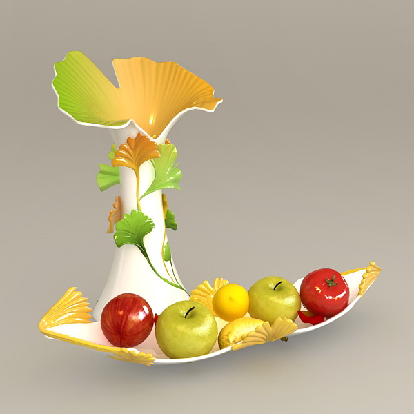 Decorating Vases and Fruit 3d rendering