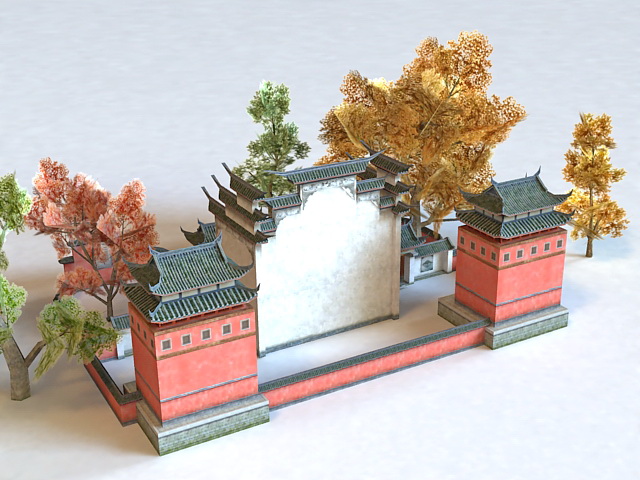 Chinese Monastery 3d rendering