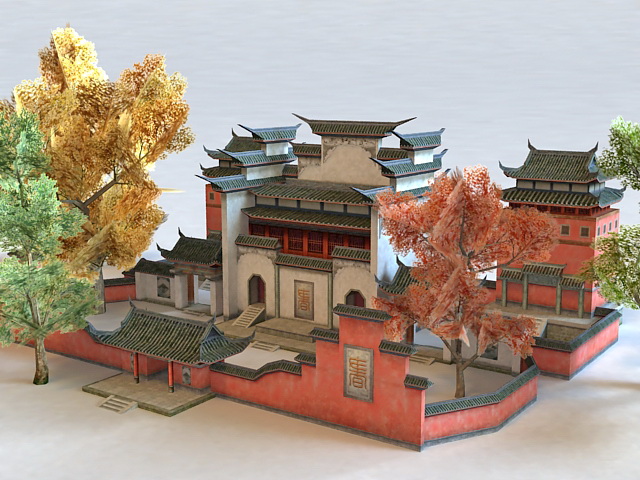 Chinese Monastery 3d rendering