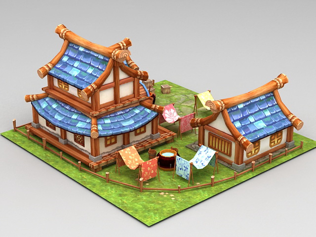 Anime Farmyard Scene 3d rendering