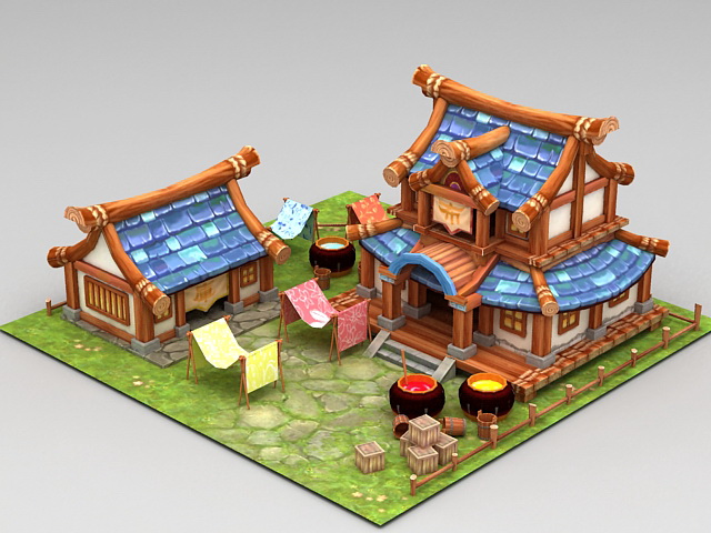 Anime Farmyard Scene 3d rendering