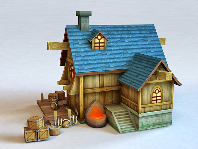 Medieval Blacksmith Shop 3d rendering