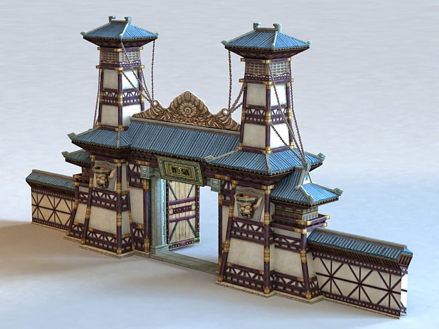 Gate of Chinese Temple 3d rendering