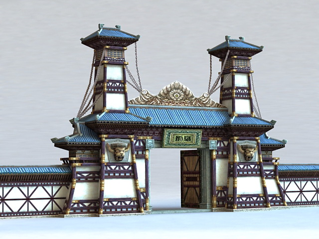 Gate of Chinese Temple 3d rendering