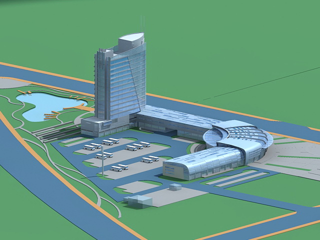 Commercial District with Parking 3d rendering