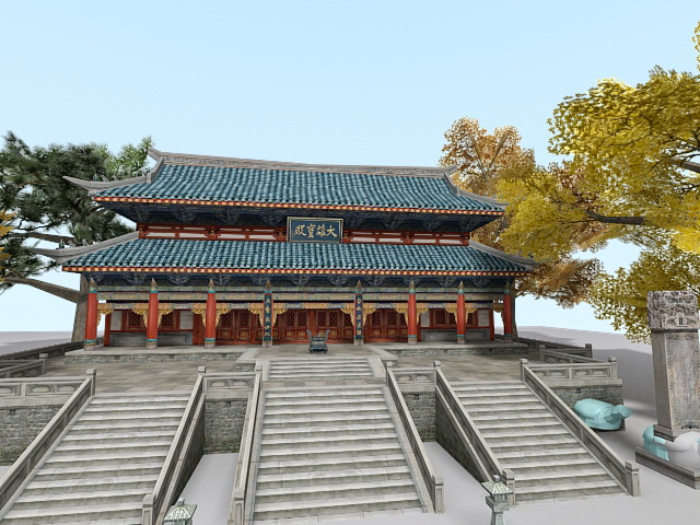 Chinese Buddhist Temple 3d rendering