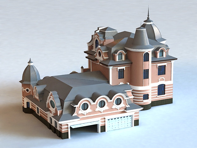 Traditional Russian House with Garage 3d rendering