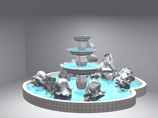 Fountain with Rockery 3d rendering
