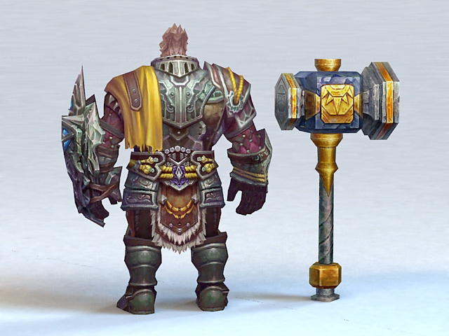 Old Paladin with Hammer 3d rendering