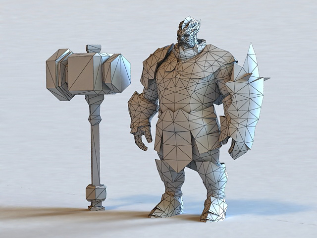 Old Paladin with Hammer 3d rendering