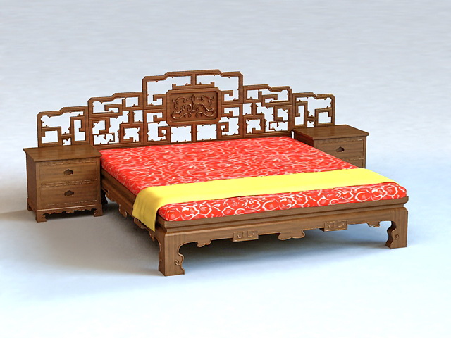 Chinese Style Bed 3d rendering