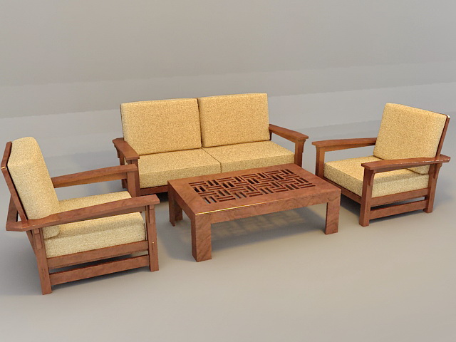 Traditional Sofa Set with Wood Trim 3d rendering