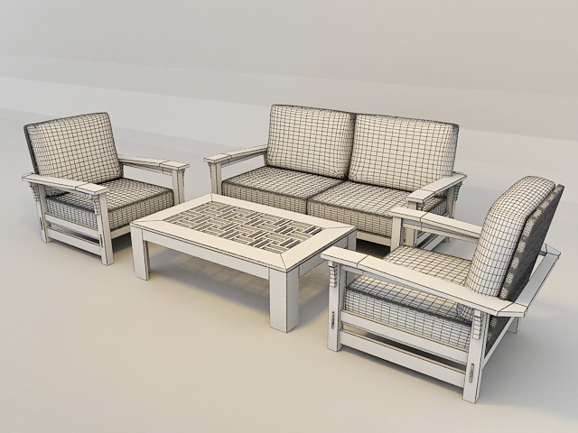 Traditional Sofa Set with Wood Trim 3d rendering
