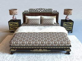 Classic Luxury Wood Bed 3d model preview