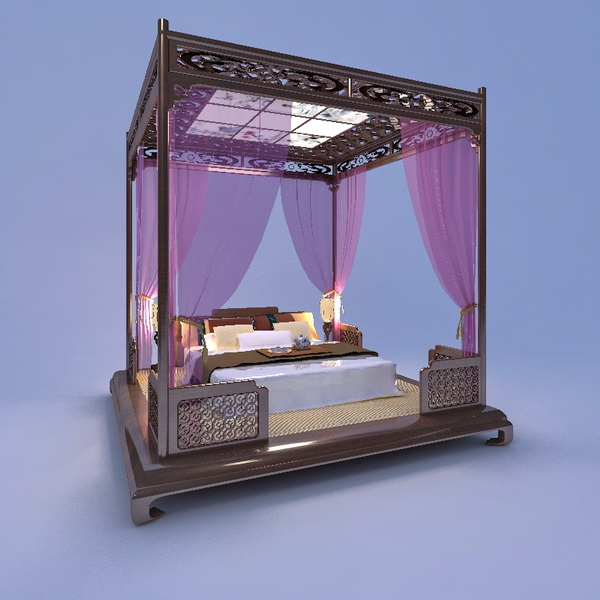 Chinese Canopy Bed 3d rendering